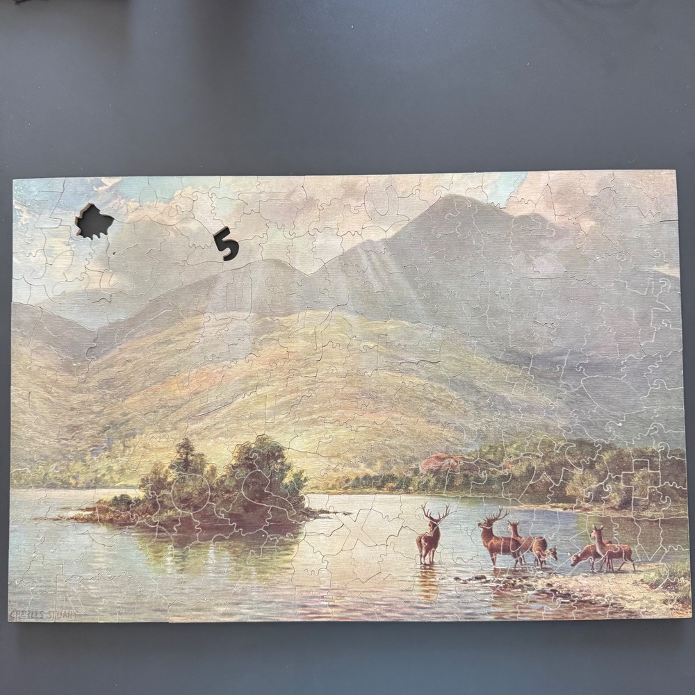 Vintage Wooden Jigsaw Puzzle Charles Stuart Deer Lake Nature 354 pieces